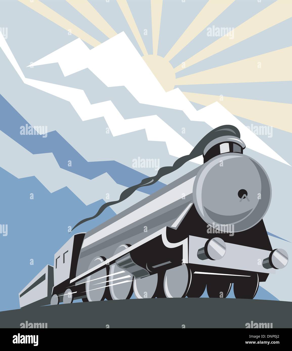Illustration d'un train à vapeur locomotive de chemin de fer, qui se fait dans le style rétro gravure sur bois Illustration de Vecteur