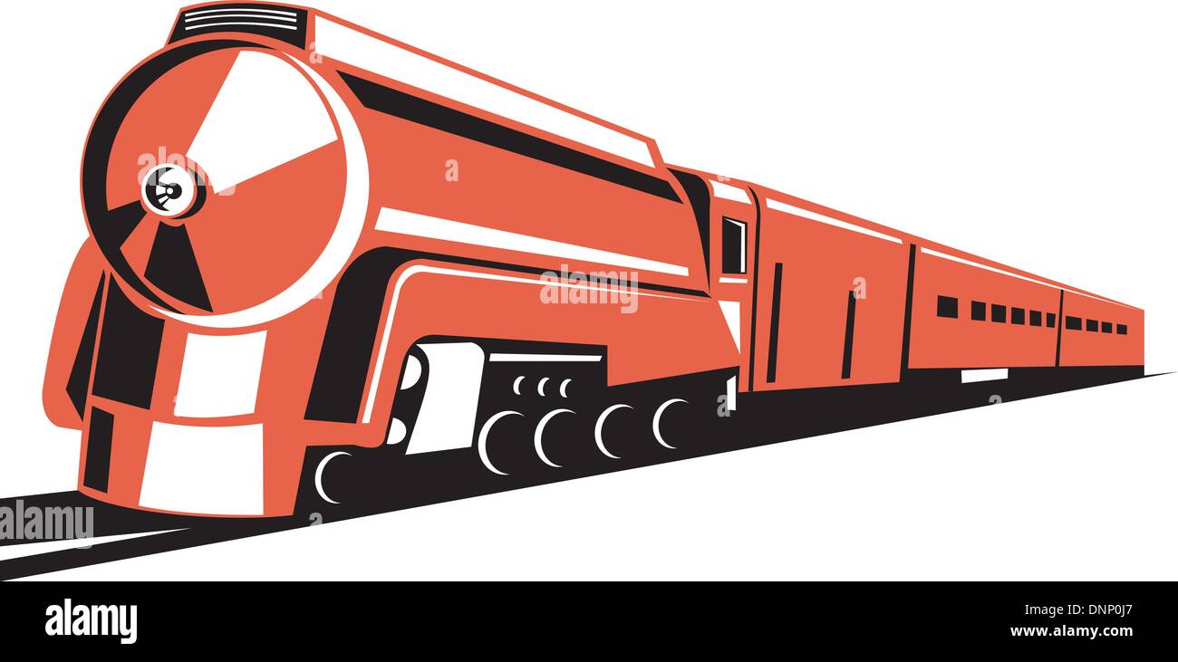 Illustration d'un train à vapeur locomotive de chemin de fer, qui se fait dans le style rétro sur fond isolé. Illustration de Vecteur