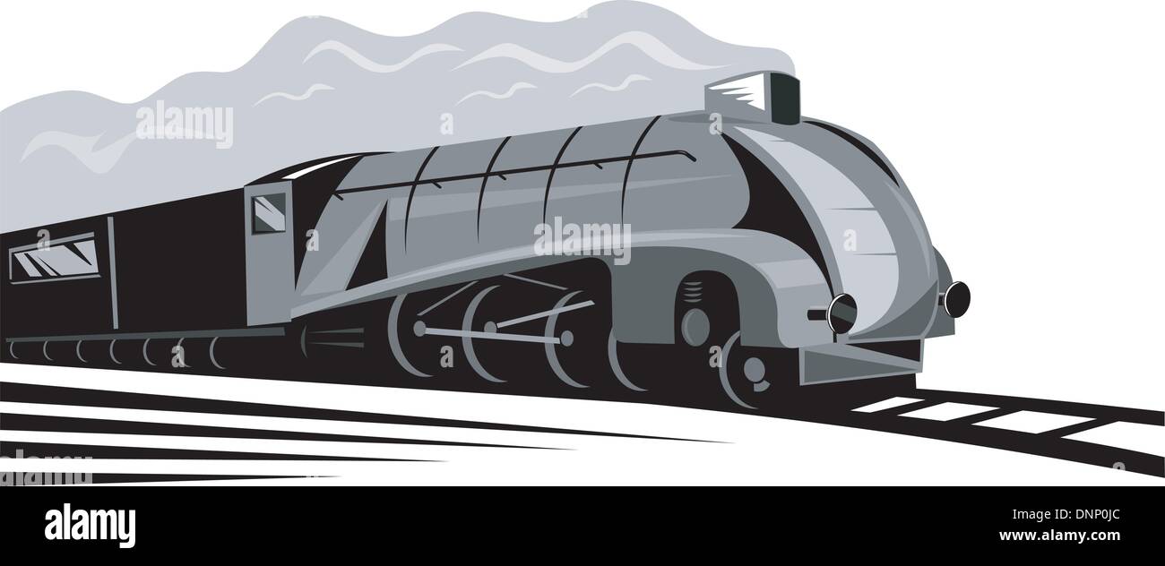 Illustration d'un train à vapeur locomotive de chemin de fer, qui se fait dans le style rétro sur fond isolé Illustration de Vecteur