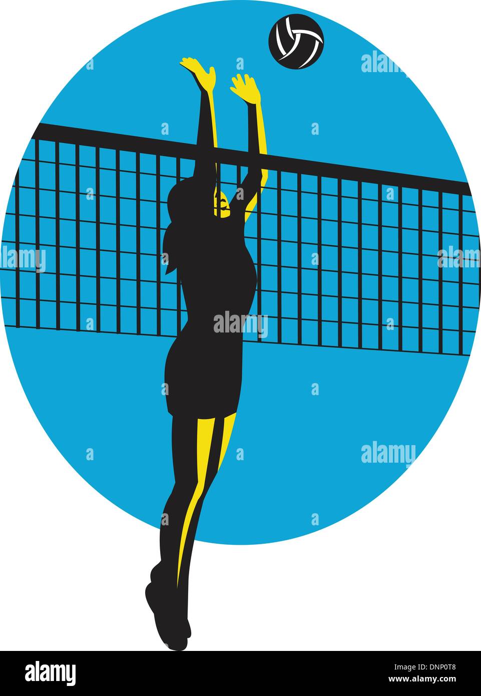 Illustration d'un joueur de volley-ball féminin à l'enrichissements ball fait en style rétro. Illustration de Vecteur