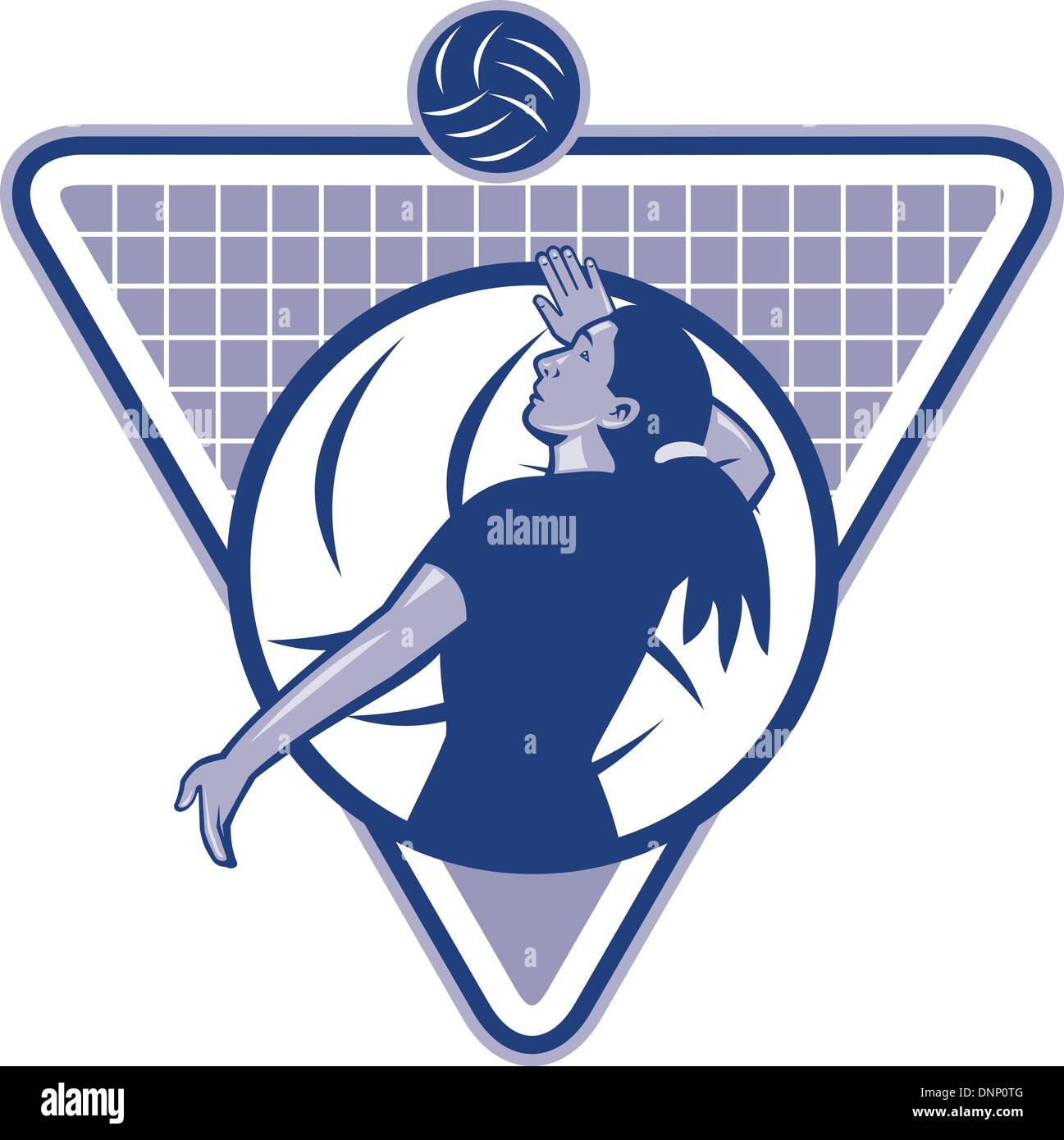 Illustration d'un joueur de volley-ball féminin servant ball vu de côté situé à l'intérieur du bouclier triangle. Illustration de Vecteur