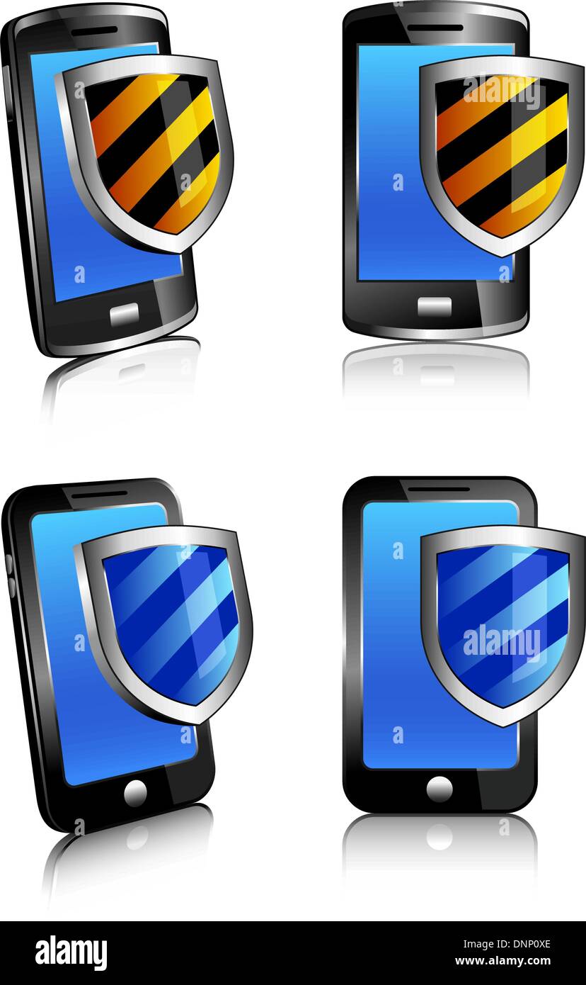 Antivirus - Protection Téléphone portable Téléphone Portable sécurité antivirus, pare-feu bouclier numérique mot concept Illustration de Vecteur