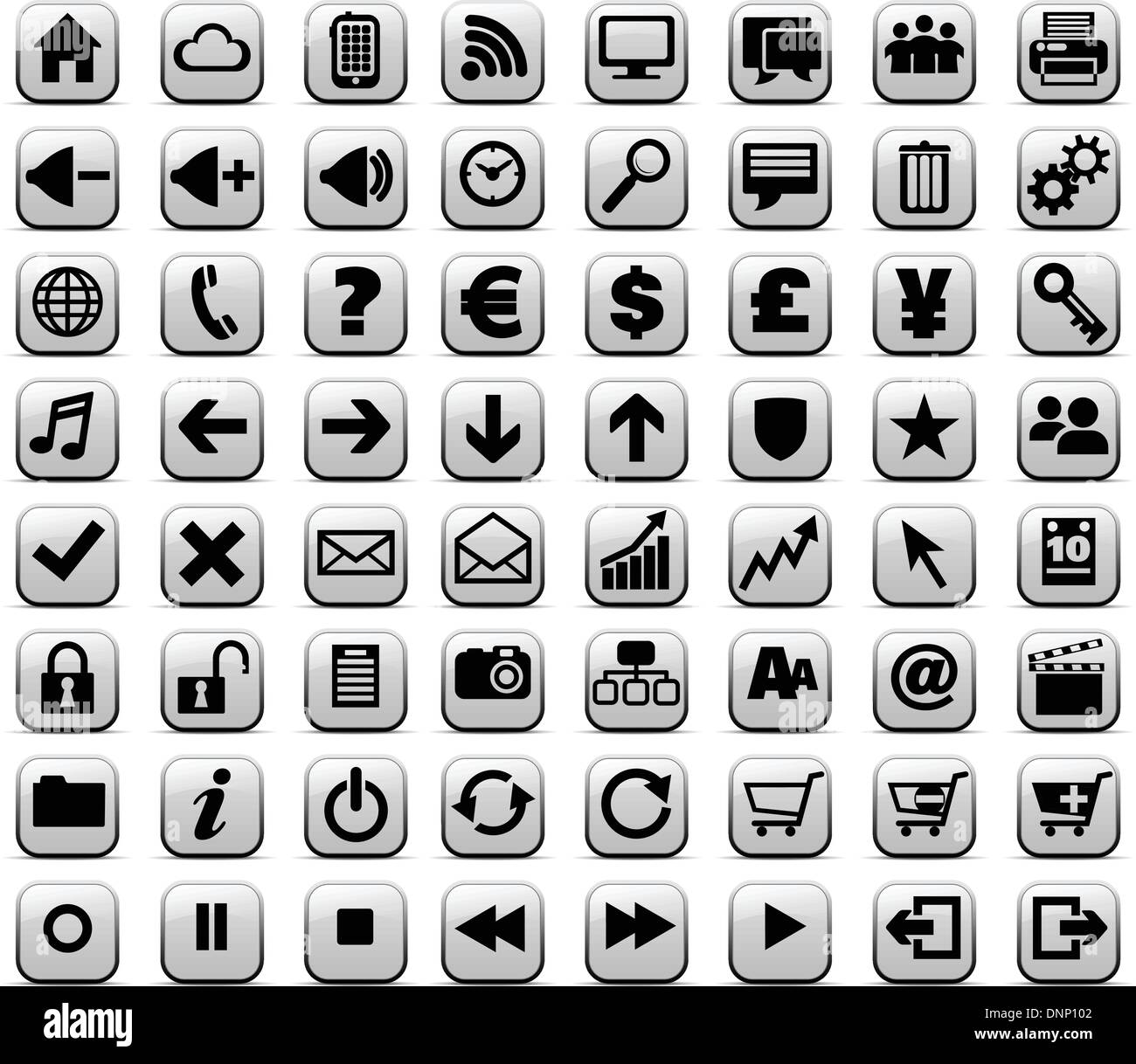64 icônes web et multimédia conçu pour être reconnaissable à une très petite taille Illustration de Vecteur
