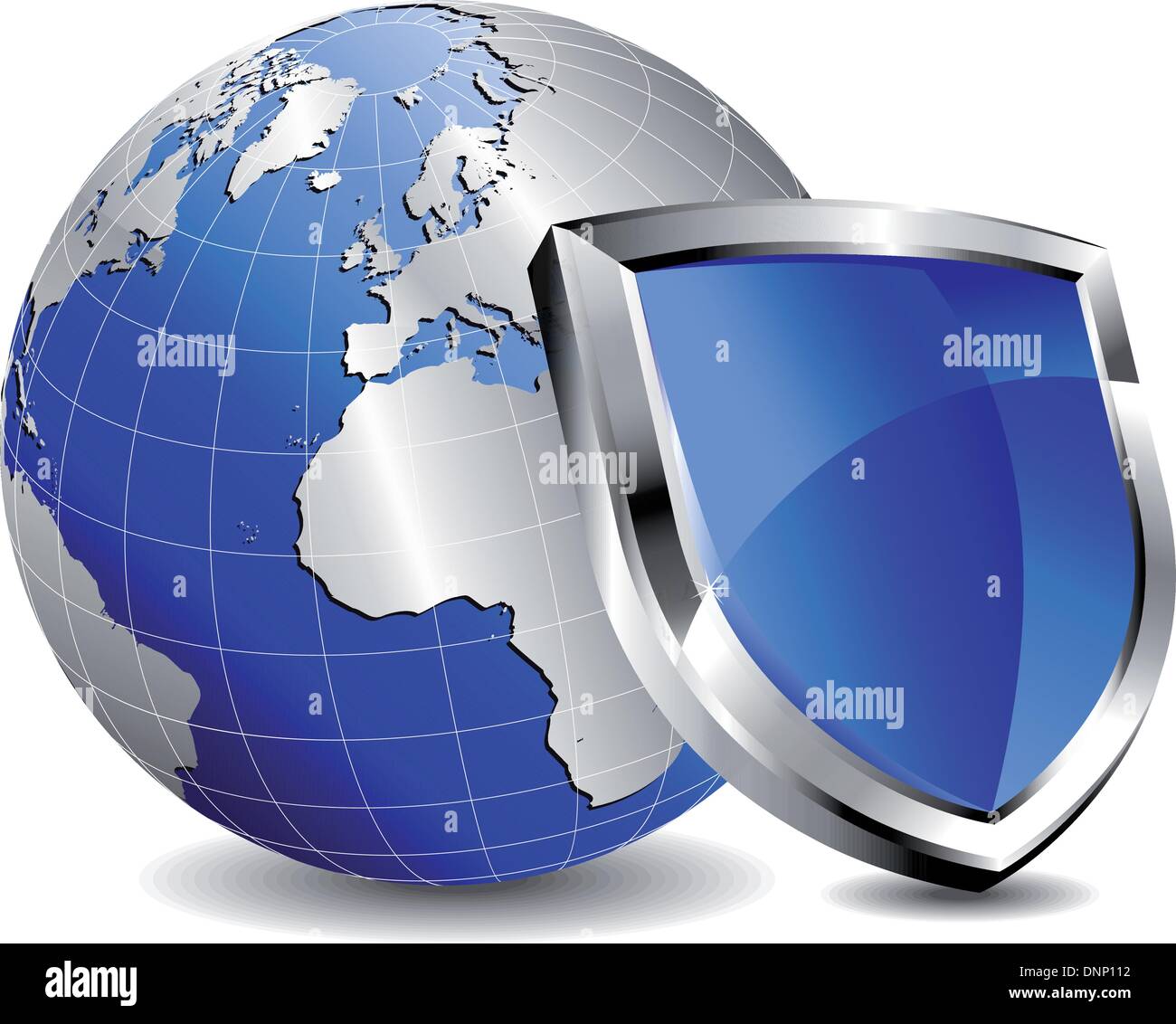 L'argent et le Bouclier Bleu avec monde dépeignant la sécurité Internet - Antivirus Sécurité Illustration de Vecteur