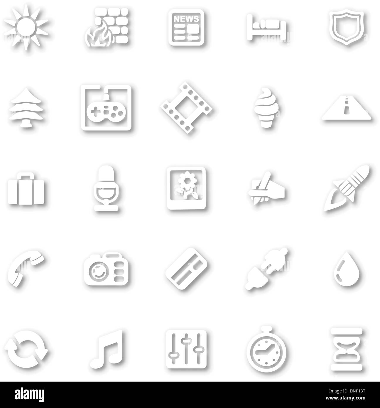 Un style minimaliste blanc icon set découpe avec des ombres portées pour tous vos besoins web et App Illustration de Vecteur