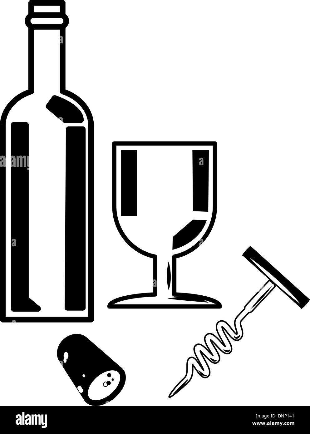 Une illustration d'une bouteille de vin et un verre à vin. Illustration de Vecteur