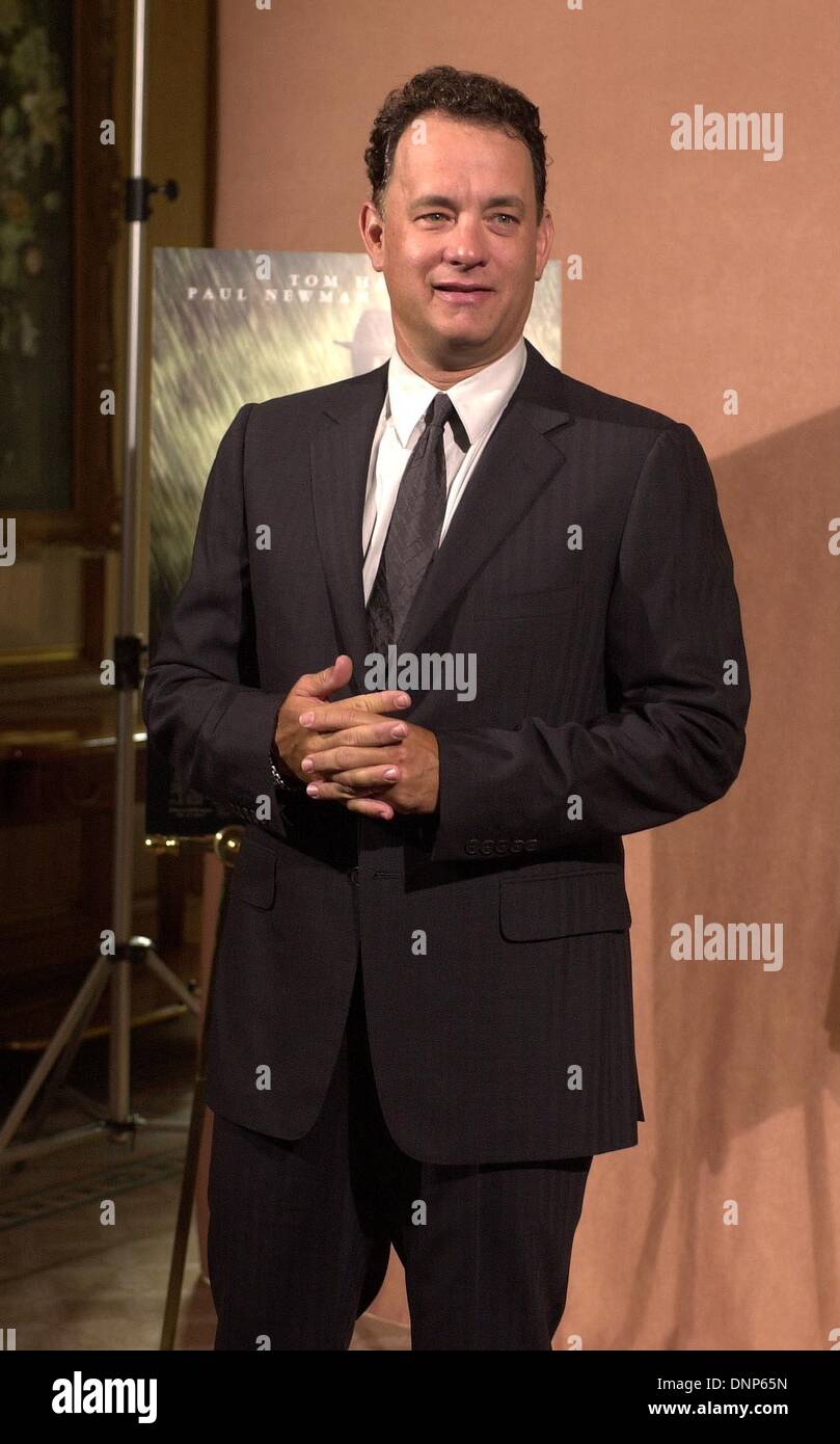 Hollywood star Tom Hanks arrive pour la présentation de son nouveau film 'Road to Perdition' à Berlin. Banque D'Images
