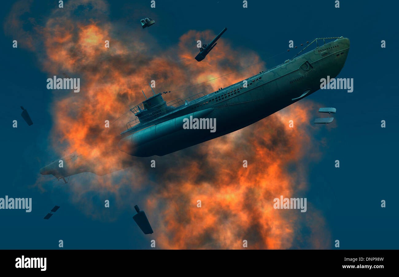 Bateau allemand U étant chargé de profondeur.1.. Banque D'Images