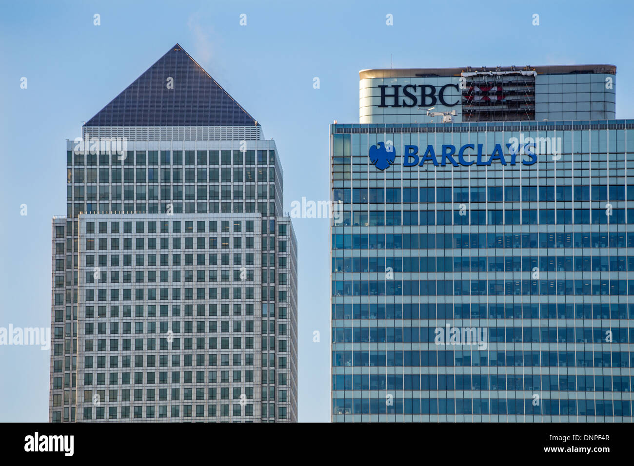 Canary Wharf et d'autres gratte-ciel sur l'Isle of Dogs, Londres Banque D'Images