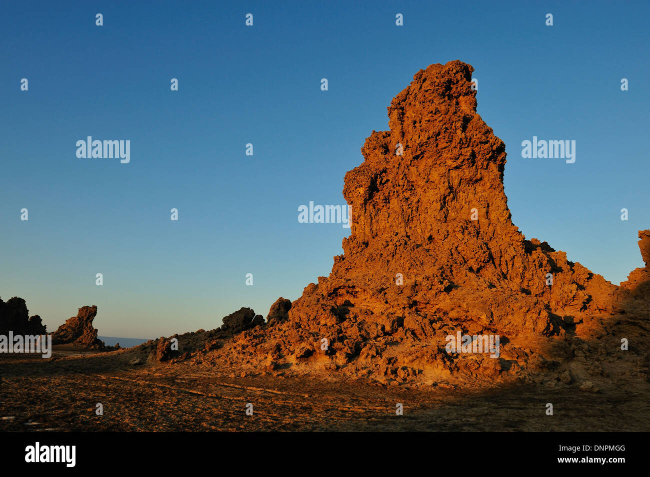 Cheminées de calcaire dans le lac Abbe à Djibouti, corne de l'Afrique Banque D'Images