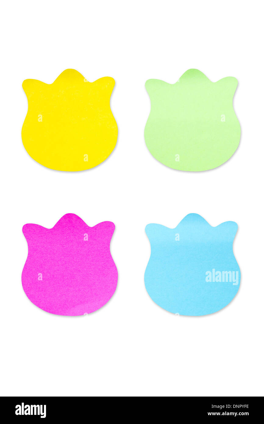 Fleur jaune sticky note isolé sur fond blanc. Banque D'Images Fleur jaune sticky note isolé sur fond blanc. Banque D'Images