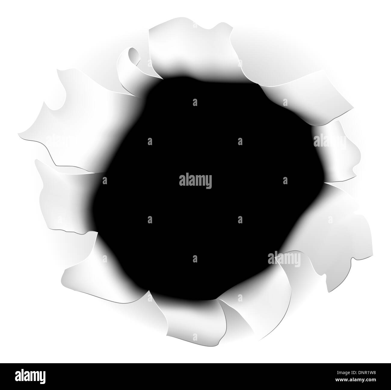 Une illustration d'un trou déchiré dans le document de fond blanc Banque D'Images