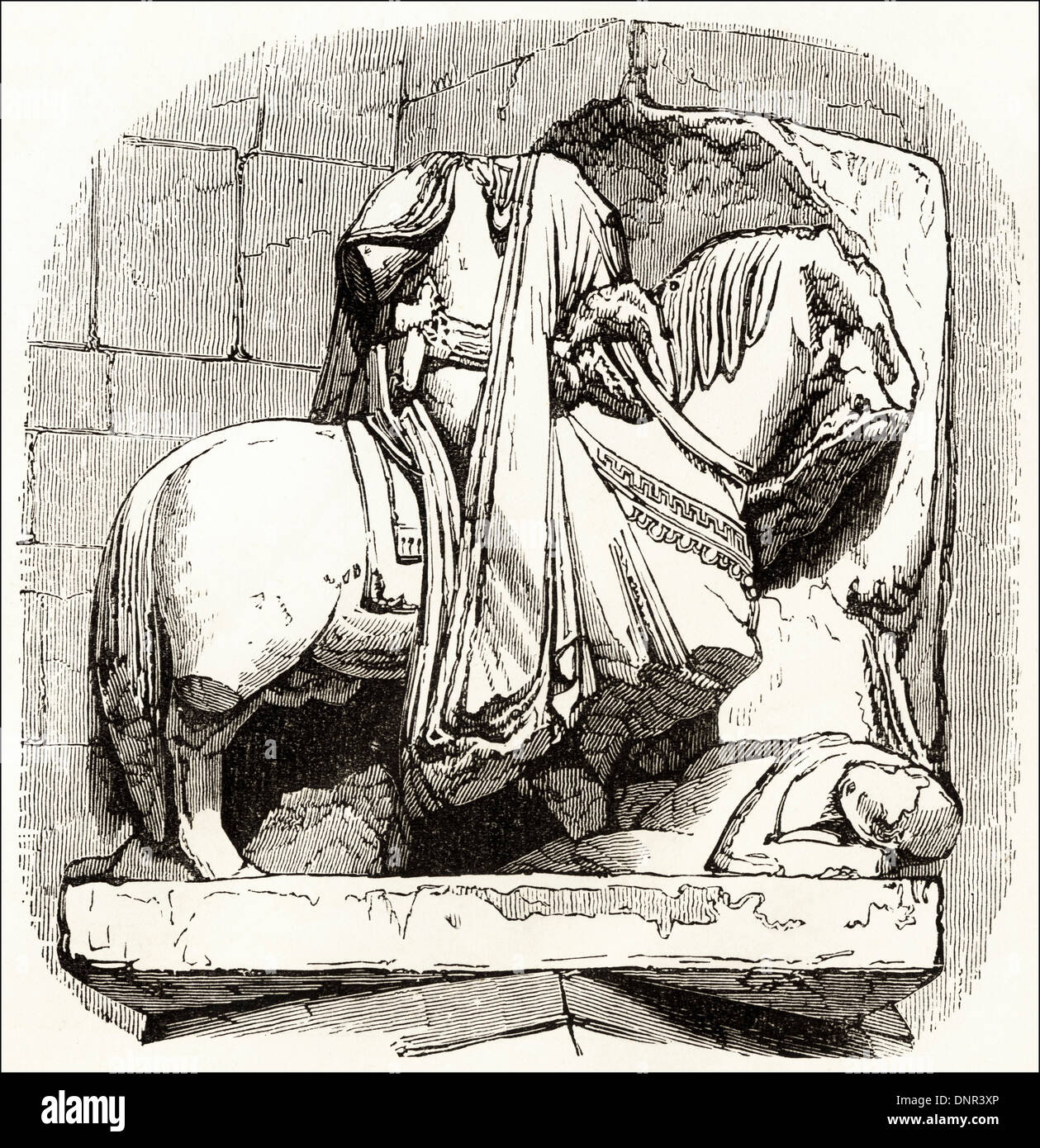 Statue de Guillaume Le Conquérant à l'église de St Etienne ( Stephen ) à Caen Normandie France. Circa 1845 gravure sur bois de l'époque victorienne. Banque D'Images