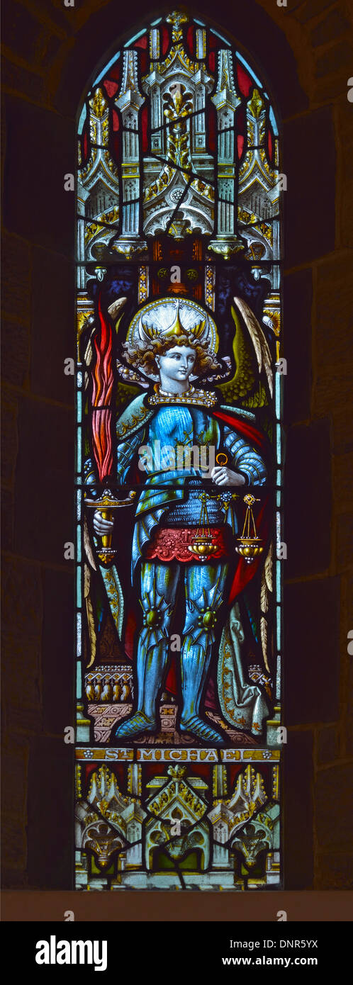 Saint Michael fenêtre. Église de Saint Michel. Burgh-by-Sands, Cumbria, Angleterre, Royaume-Uni, Europe. Banque D'Images
