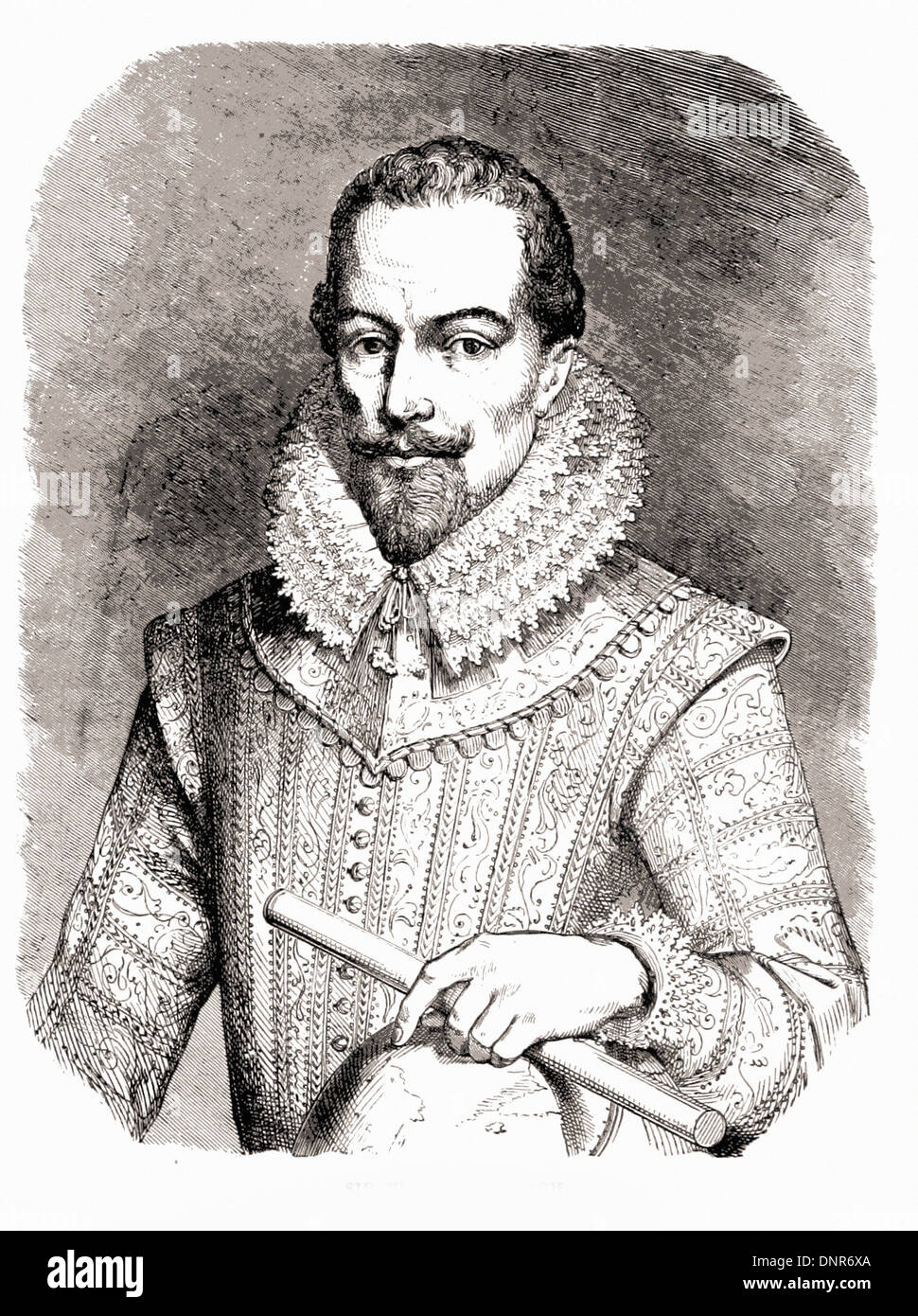 Portrait de Sir Walter Raleigh - La gravure XIX ème siècle Banque D'Images