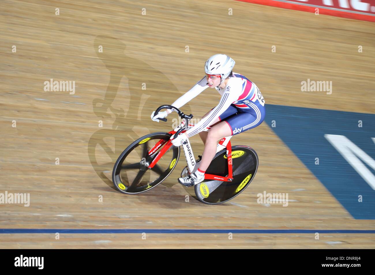 Manchester, UK. 4e janvier 2014. Cyclisme sur piste série révolution Round 3. Danni Khan dans le sprint de crédit admissible : Neville Styles/Alamy Live News Banque D'Images