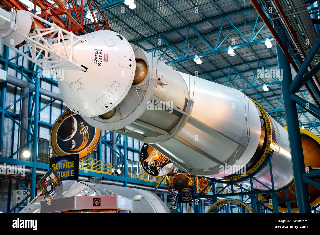 Fusée Saturn V, système d'évacuation de lancement, centre spatial Kennedy, Floride Banque D'Images