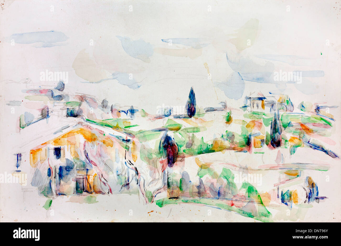 Paul Cezanne, paysage en Provence 1890 Crayon, Aquarelle sur papier. Musée des beaux-arts, Budapest, Hongrie. Banque D'Images