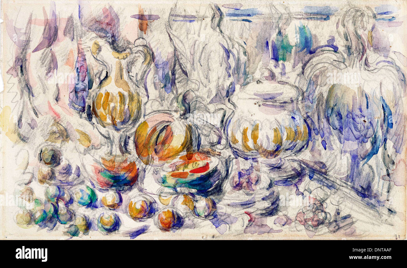 Paul Cezanne, Pot et Soupière 1888-1890 Crayon et aquarelle sur papier. National Museum of Western Art, Tokyo, Japon. Banque D'Images