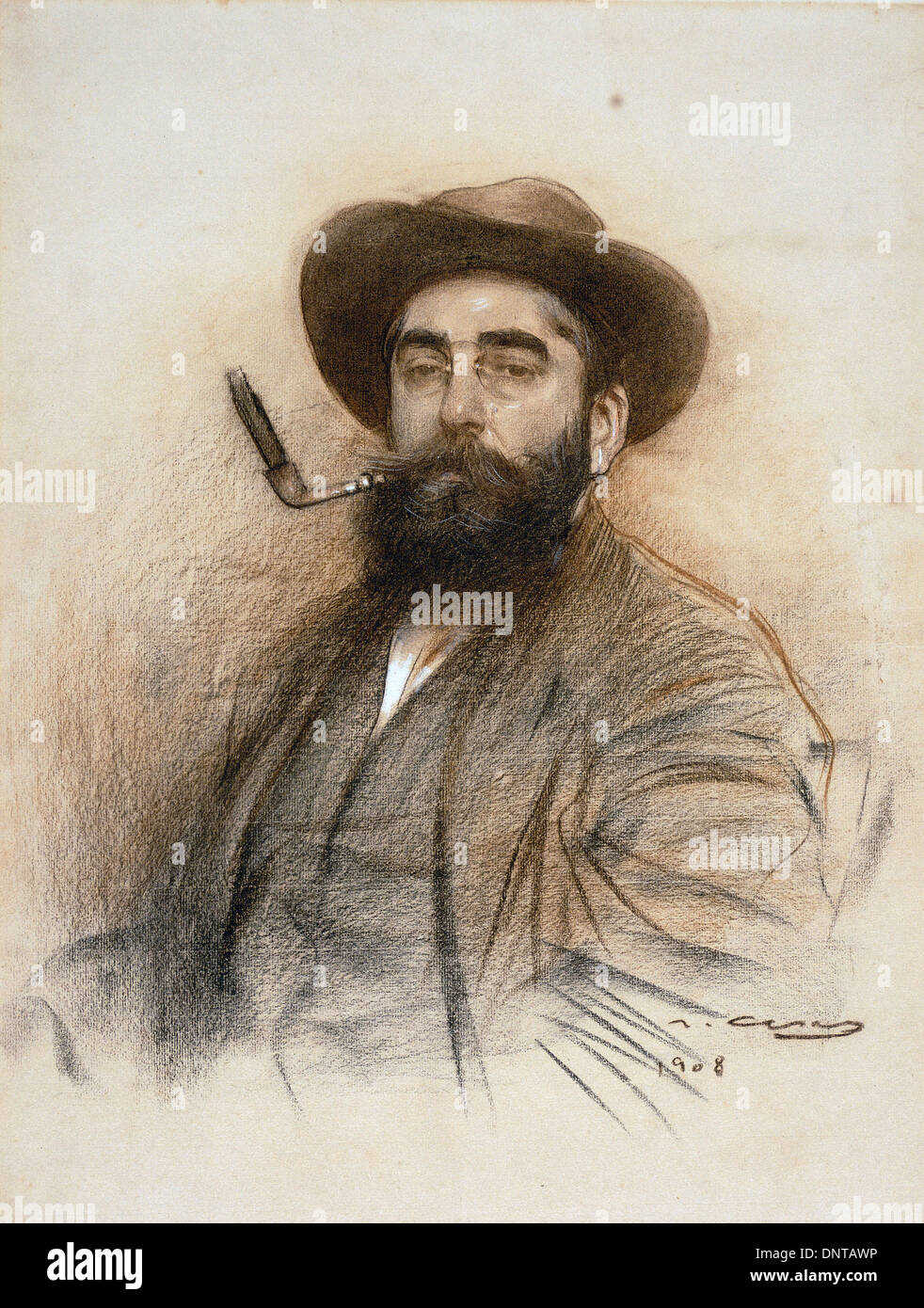Ramon Casas i Carbo, autoportrait, 1908 fusain, pastel et gouache sur papier. Museu Nacional d'Art de Catalunya, Barcelone Banque D'Images