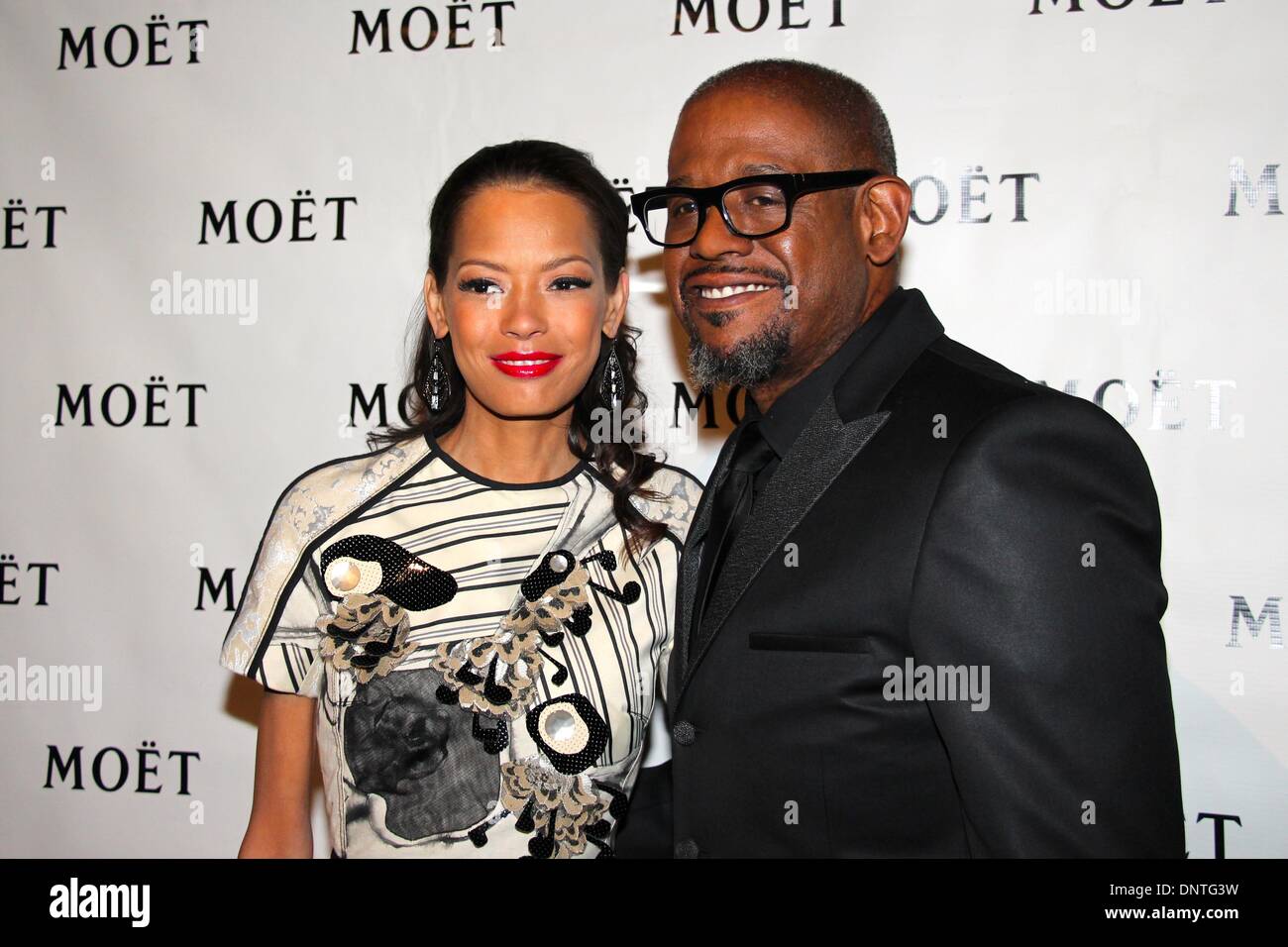 Santa Barbara, Californie, USA - 5 janvier 2014. Le tapis rouge pour les arrivées de Santa Barbara International Film Festival's Kirk Douglas Award for Excellence in film présenté à Forest Whitaker à un noir de gala tenu à la Bacara Resort & Spa. Photo : Forest Whitaker avec sa femme Keisha. Credit : Lisa Werner/Alamy Live News Banque D'Images