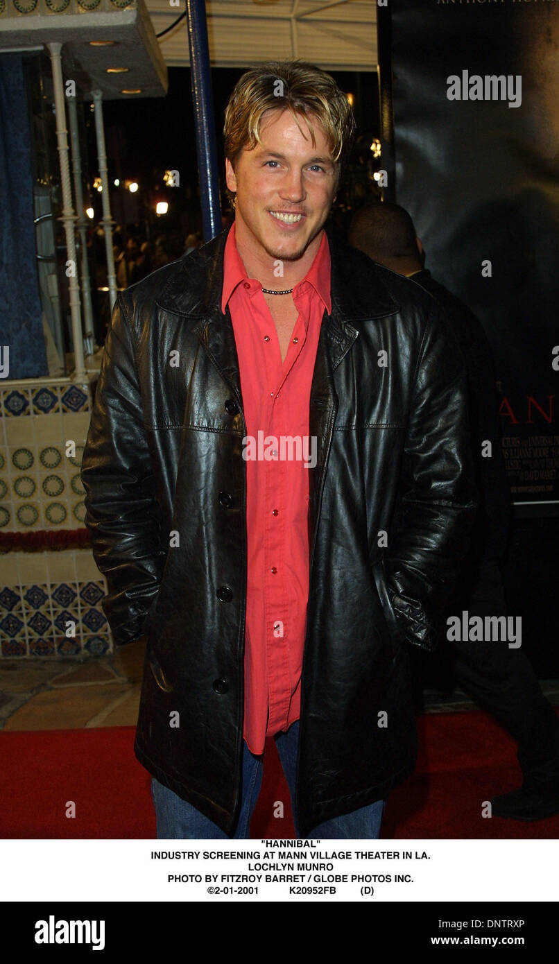Le 1 février 2001 - ''HANNIBAL''.LE DÉPISTAGE DE L'INDUSTRIE AU MANN VILLAGE THEATRE À LA..LOCHLYN MUNRO. BARRET FITZROY / 2-01-2001 K20952FB (D)(Image Crédit : © Globe Photos/ZUMAPRESS.com) Banque D'Images