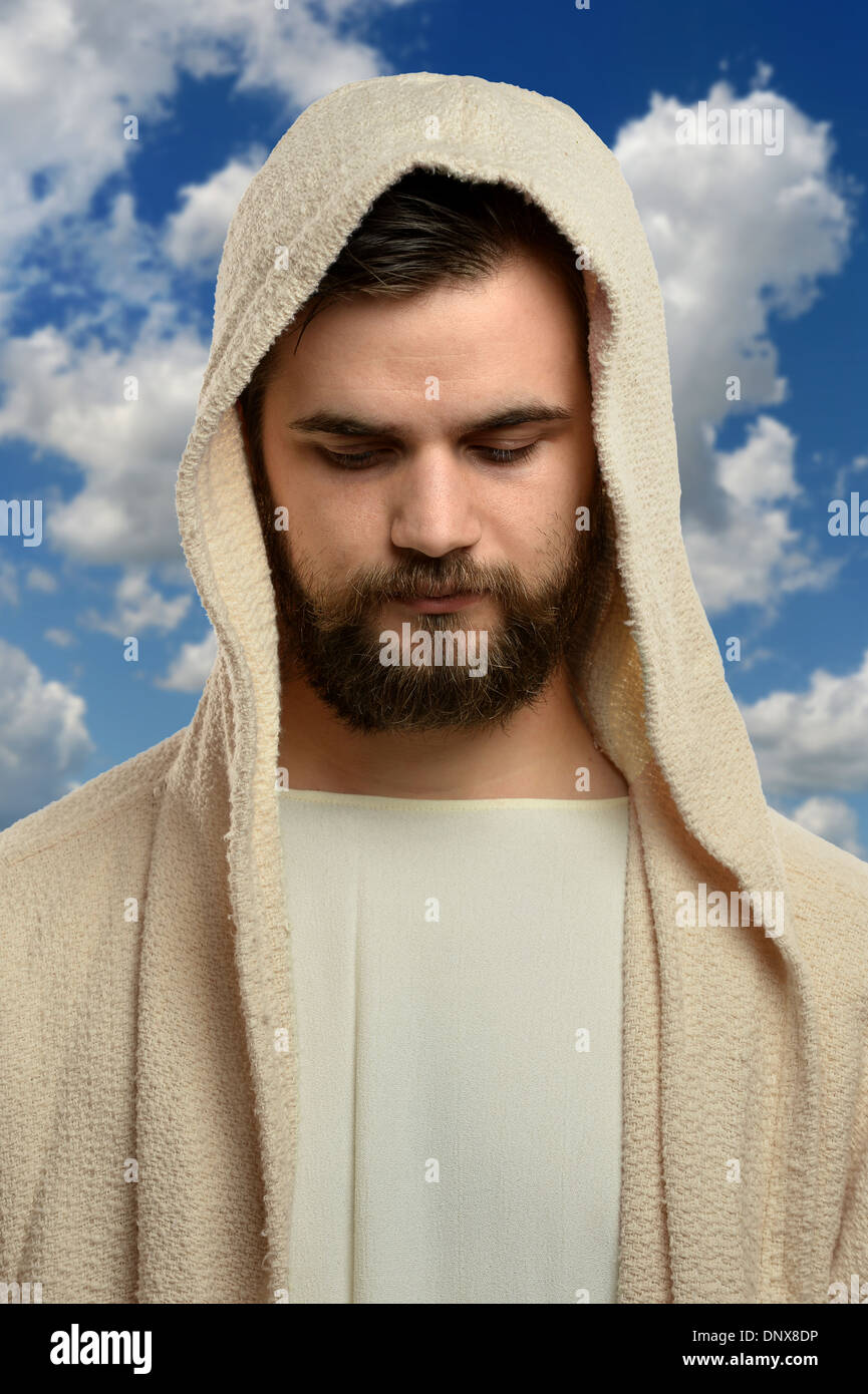 Portrait de Jésus priant à l'extérieur Banque D'Images