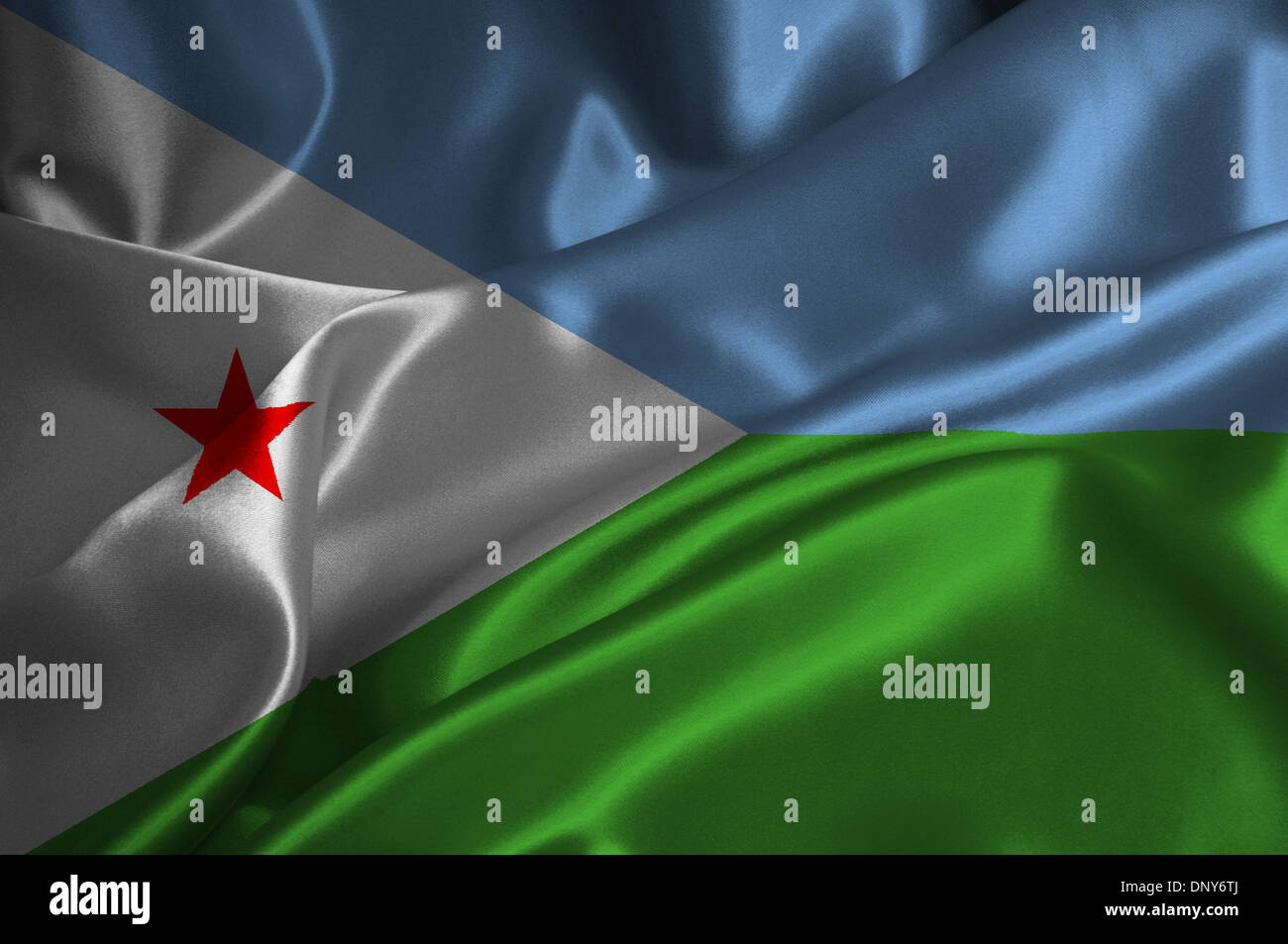 Djibouti drapeau sur la finition satinée. Banque D'Images