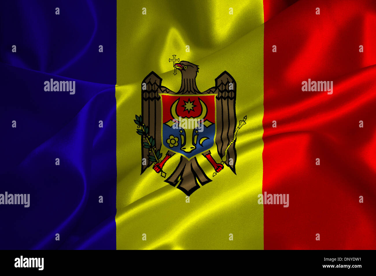 La Moldavie drapeau sur la finition satinée. Banque D'Images