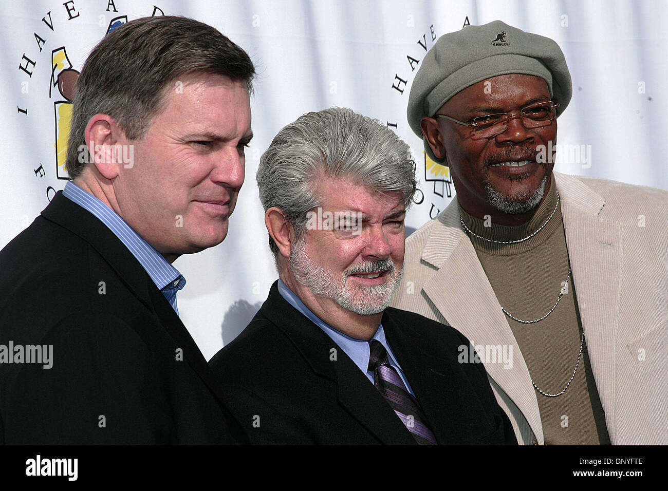 Jan 29, 2006 ; Los Angeles, CA, USA ; TIM LEIWEKE, GEORGE LUCAS et Samuel L. Jackson pendant les arrivées à la J'ai un Dream Foundation's 8e brunch Gospel tenue à la House of Blues à Los Angeles. Crédit obligatoire : Photo par Jerome Ware/ZUMA Press. (©) Copyright 2006 by Jerome Ware Banque D'Images