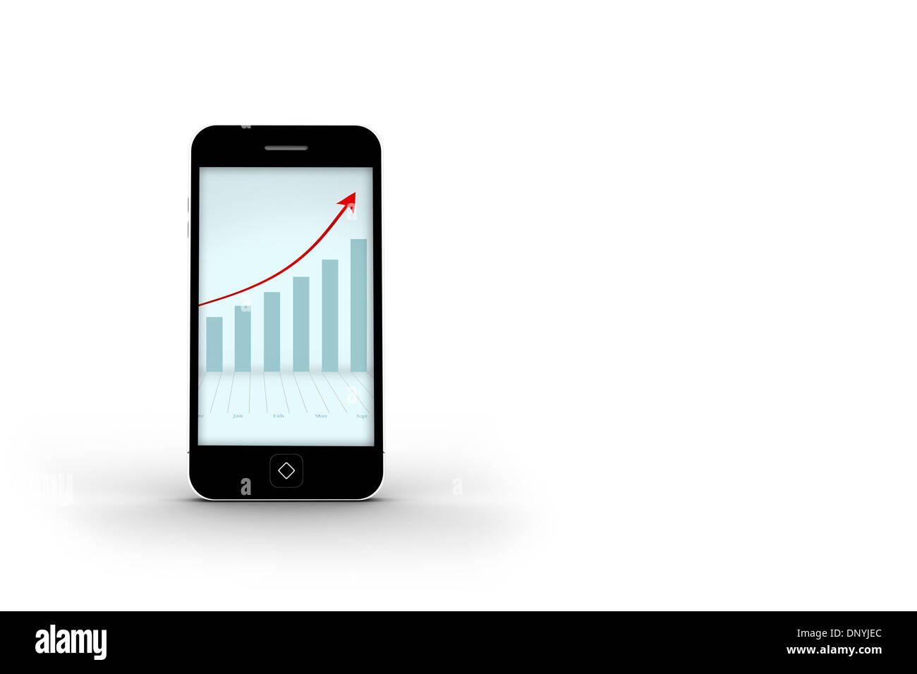 Flèches et barchart sur l'écran du smartphone Banque D'Images