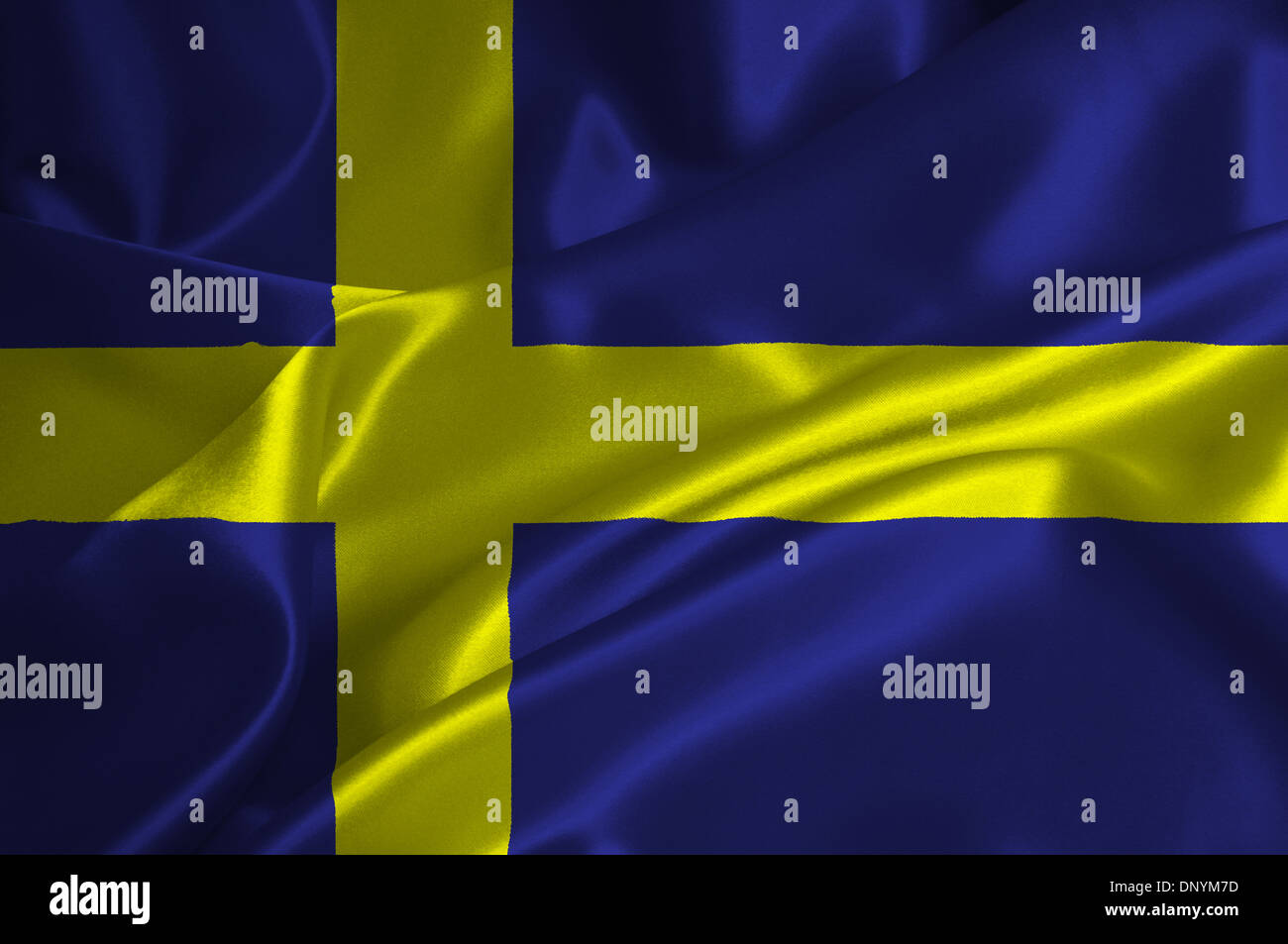 Drapeau de la Suède sur la texture satinée. Banque D'Images