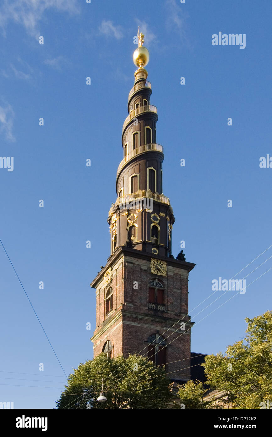 Escaliers sur clocher de l'église, de style baroque néerlandais Vor Frelsers avec Kirke (l'église de Notre Sauveur), Copenhague, Danemark, de l'Architecture Banque D'Images