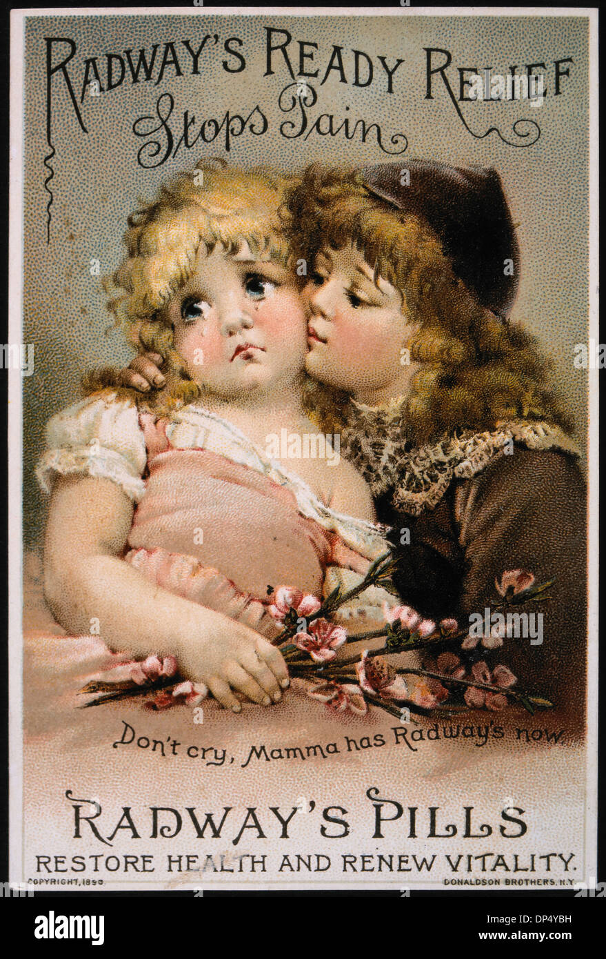 Mère Enfant réconfortant, Radway est prêt, la douleur s'arrête de secours Vintage Trade Card, vers 1900 Banque D'Images