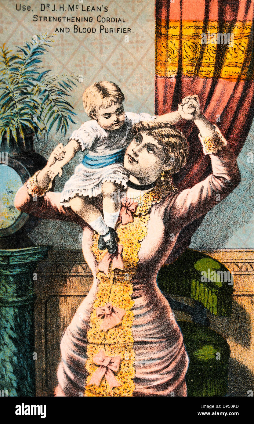 La mère et l'enfant, le Dr JH McLean's renforcement cordiales et épurateur de sang, Vintage Trade Card, vers 1900 Banque D'Images