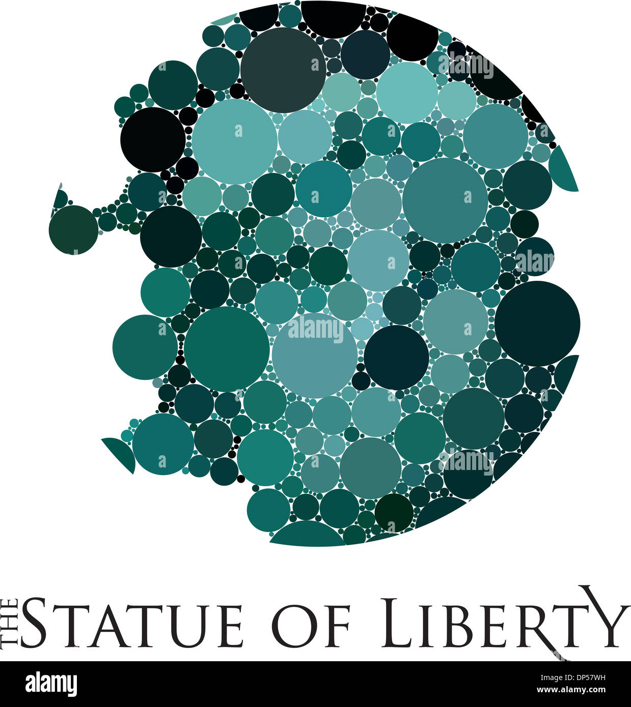 Design stylisé de la Statue de la liberté créé avec des points colorés, visage détail Banque D'Images