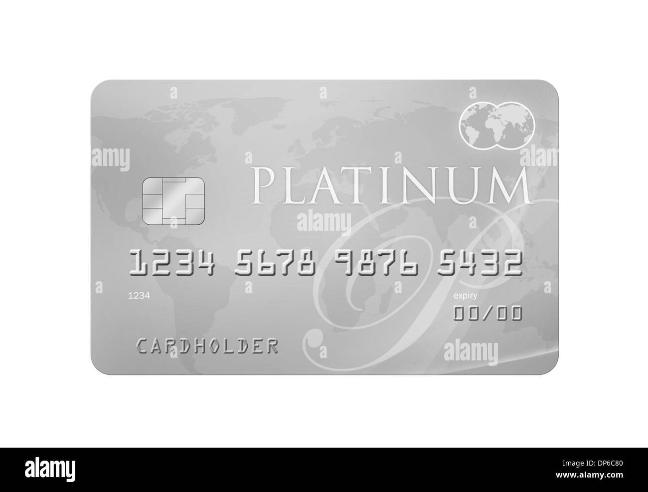 Carte de crédit/débit Platinum avec carte du monde dans l'arrière-plan avec le gris argent couleurs représentant riche et luxueux. Banque D'Images