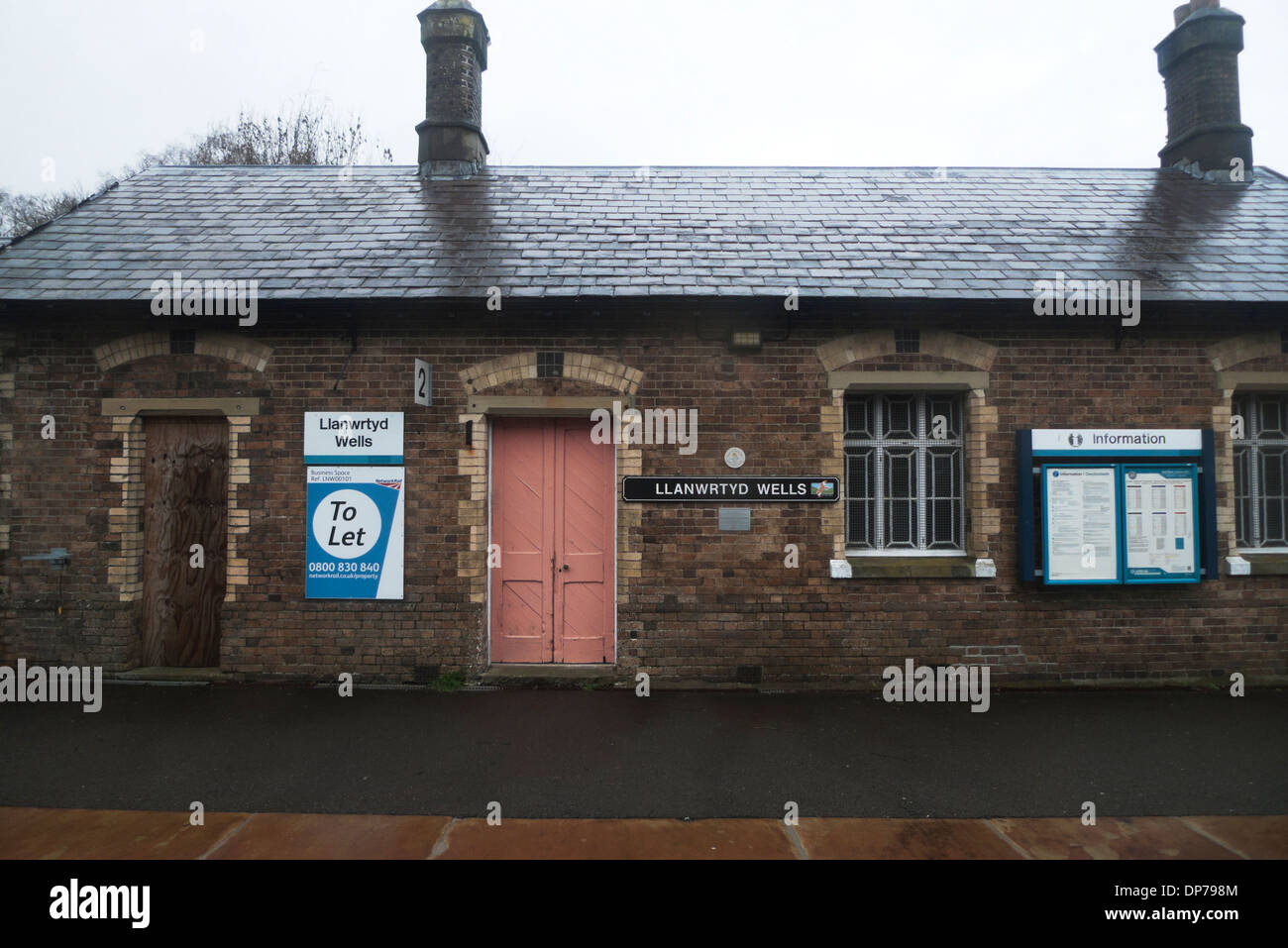 Bâtiment de la gare avec un signe de laisser à Llanwrtyd Wells Powys Pays de Galles UK KATHY DEWITT Banque D'Images