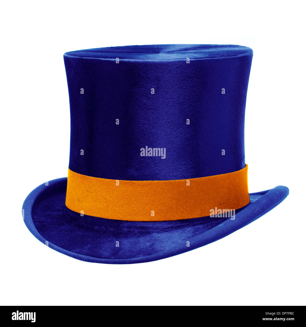 Top Hat bleu avec bande d'or, isolé contre fond blanc Banque D'Images