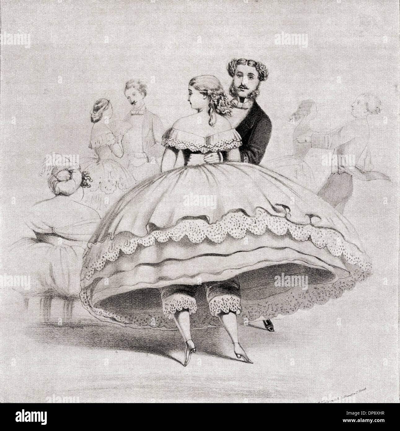 19e siècle dame portant un à crinoline d'une balle. Banque D'Images