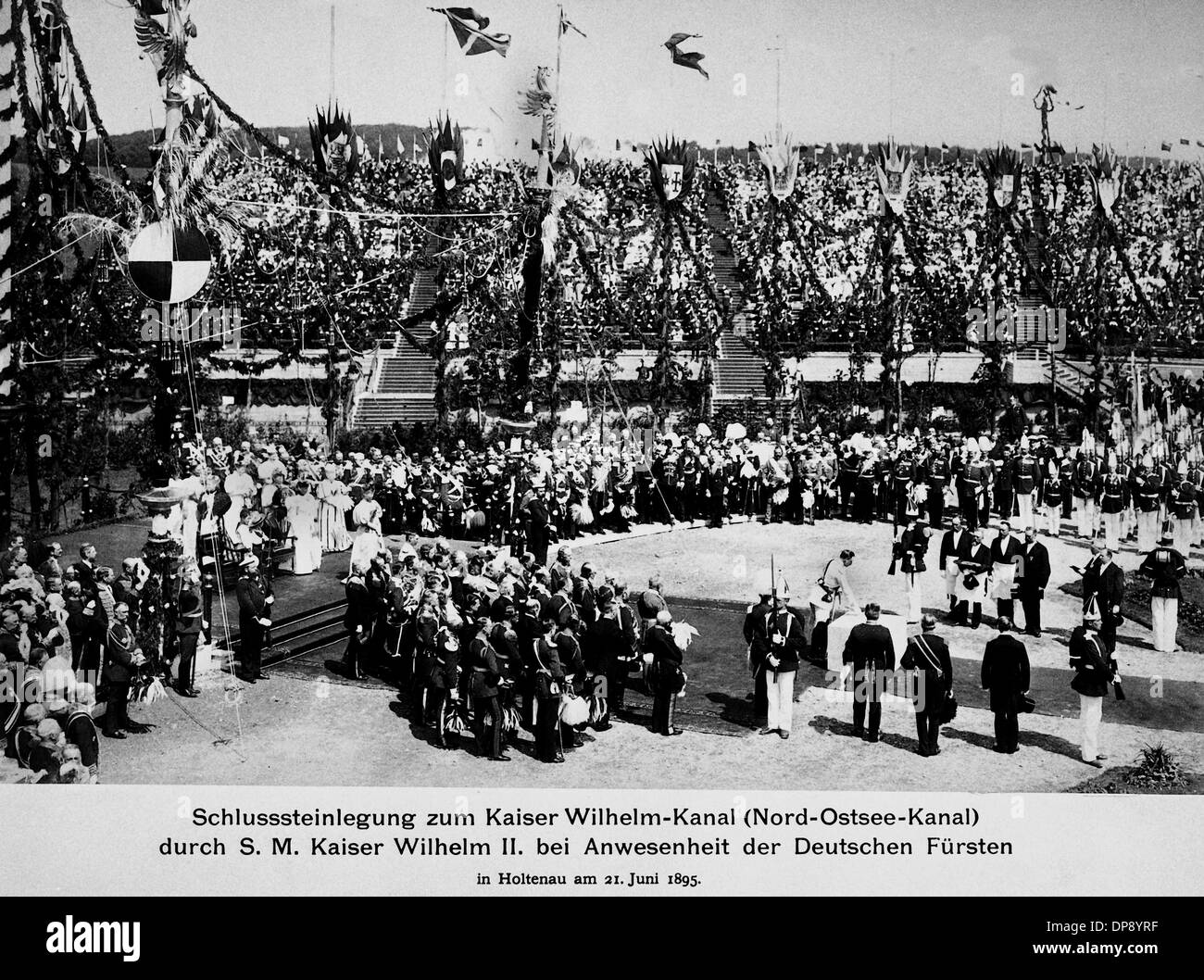 Pose de la pierre tombale pour la Kaiser-Wilhelm Canal in Kiel Holtenau le 21 juin en 1895 par l'empereur Guillaume II. Banque D'Images