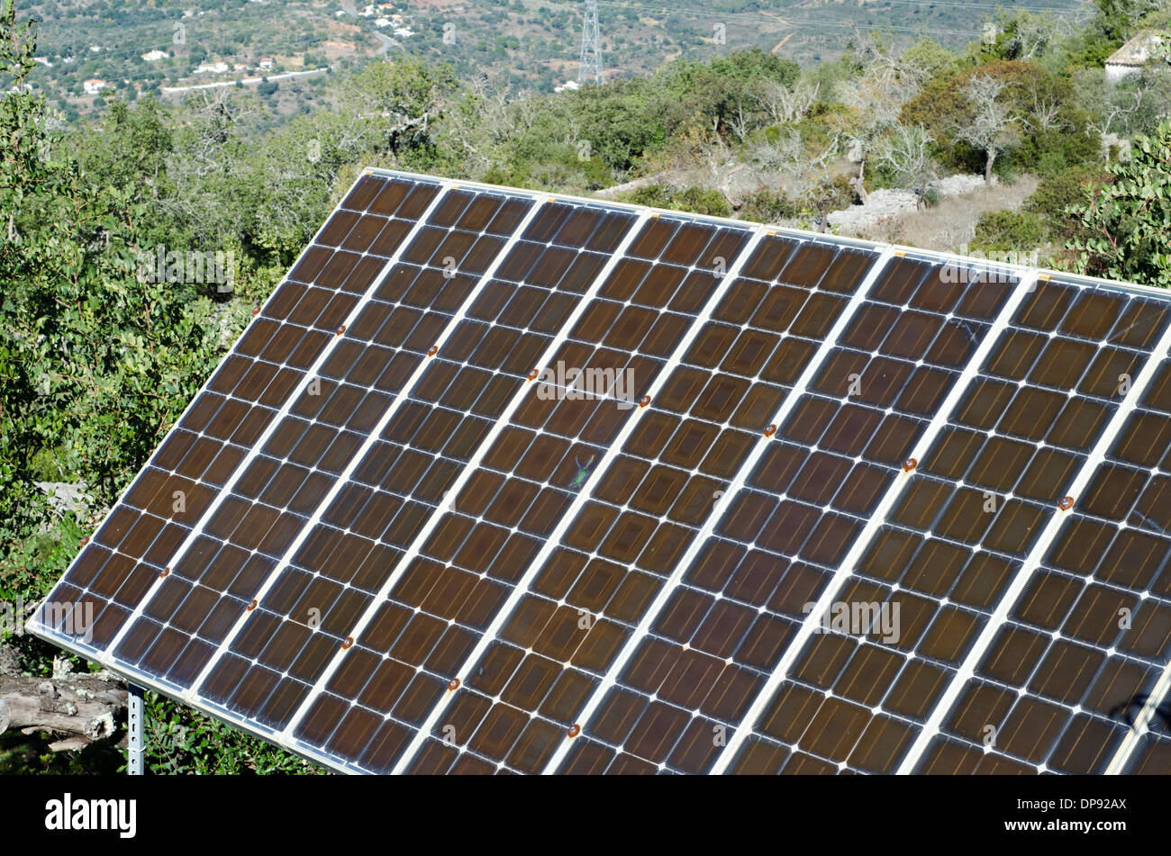 Panneaux solaires en campagne tree top. Banque D'Images