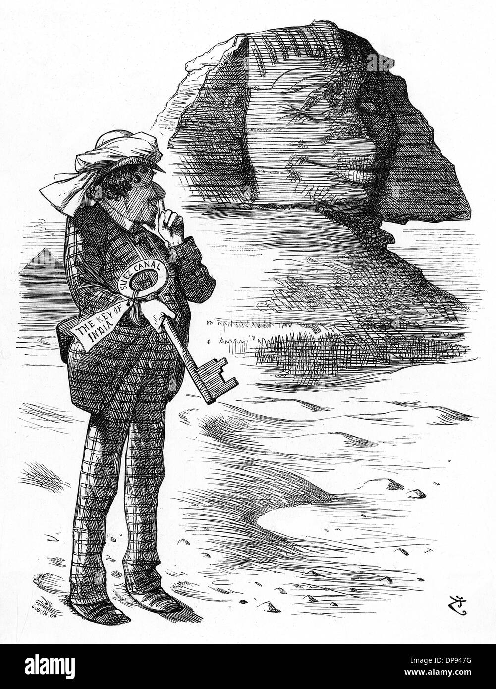 Caricature, Benjamin Disraeli achète des parts du canal de Suez Banque D'Images