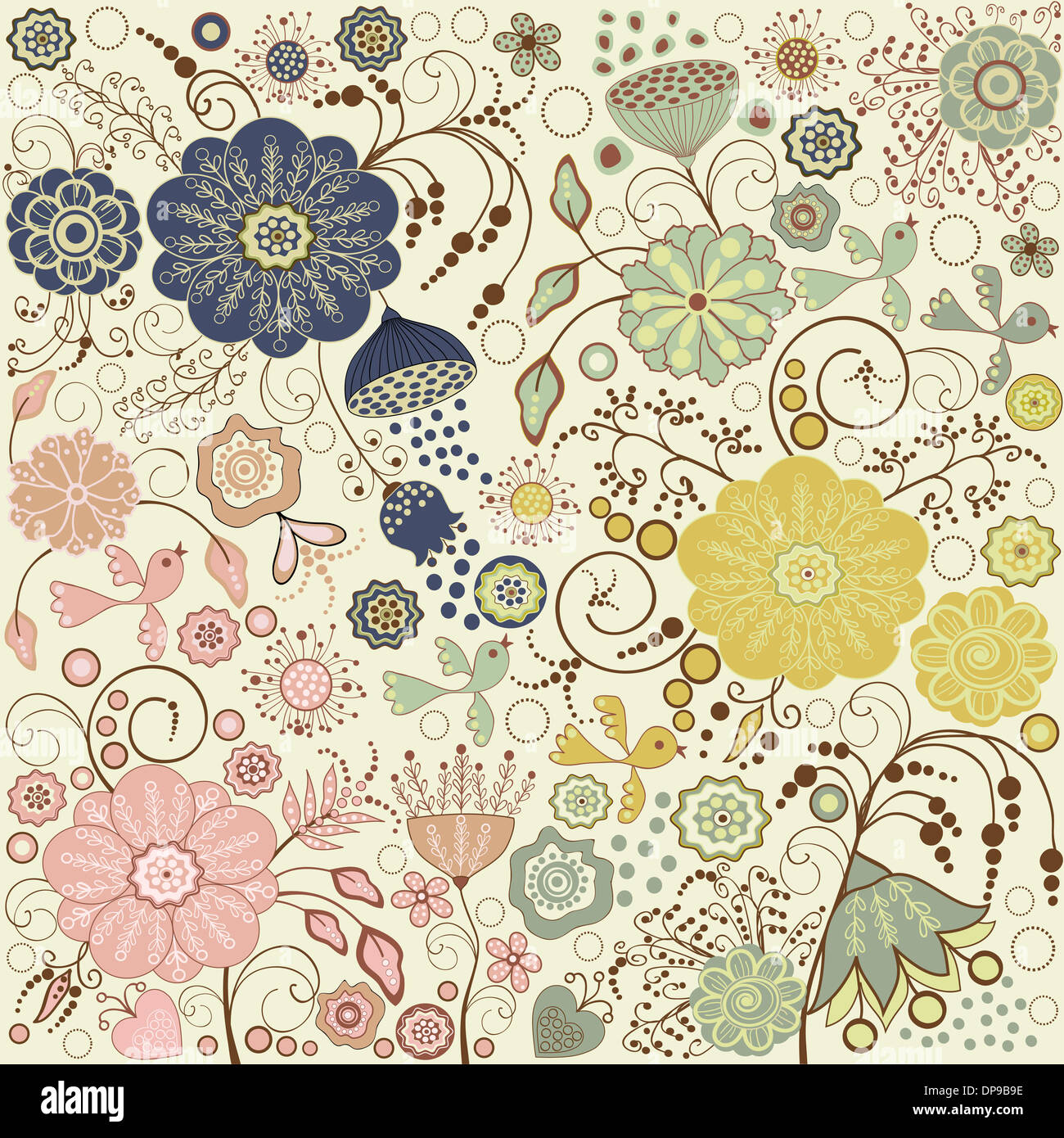 Motif floral abstrait coloré sur fond beige Banque D'Images