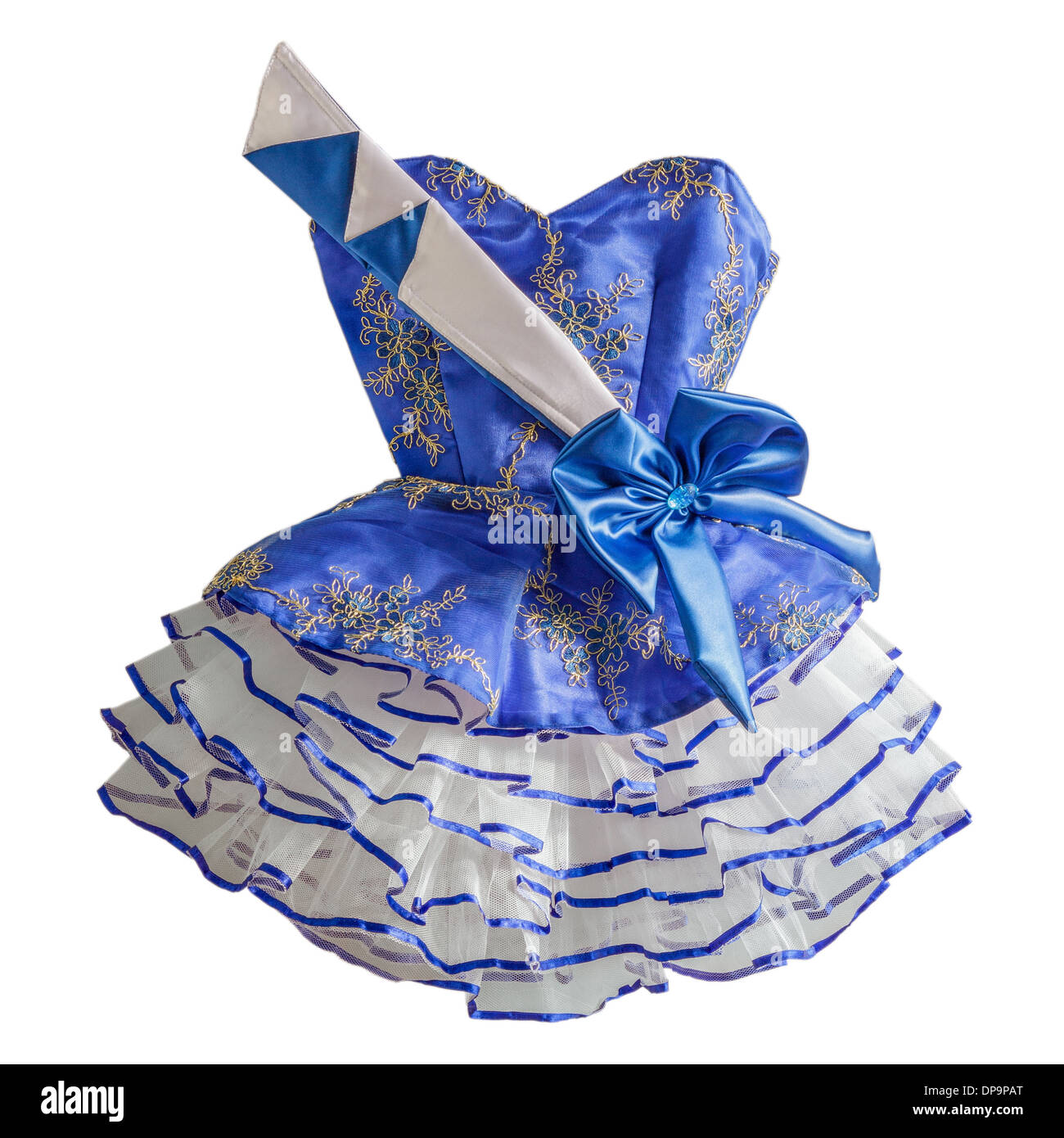 Robe en dentelle bleu pour fille isolée. Banque D'Images