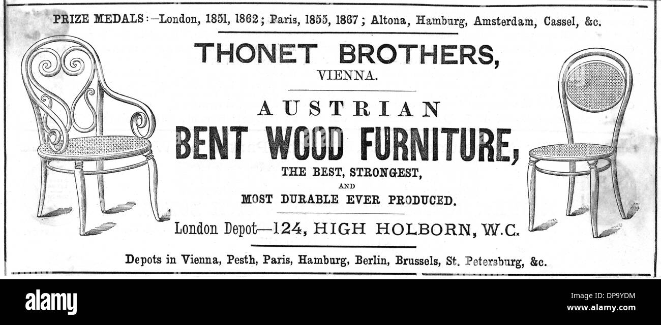 Publicité pour meubles en bois courbé 1873 Banque D'Images