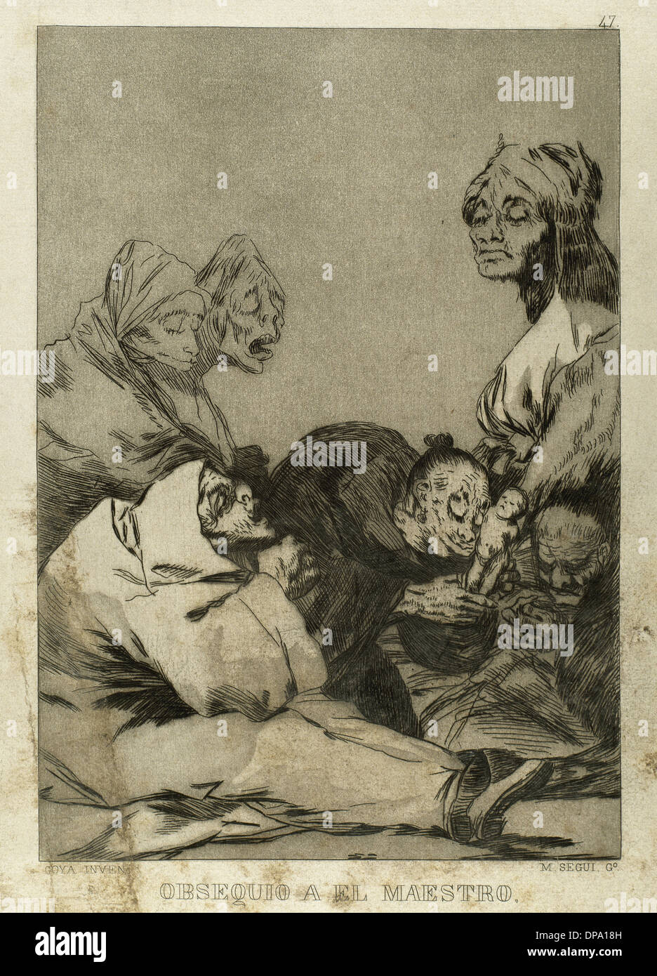 Goya (1746-1828). Peintre et graveur espagnol. Los Caprichos. Obsequio al maestro (cadeau de l'enseignant). Numéro 47. Banque D'Images