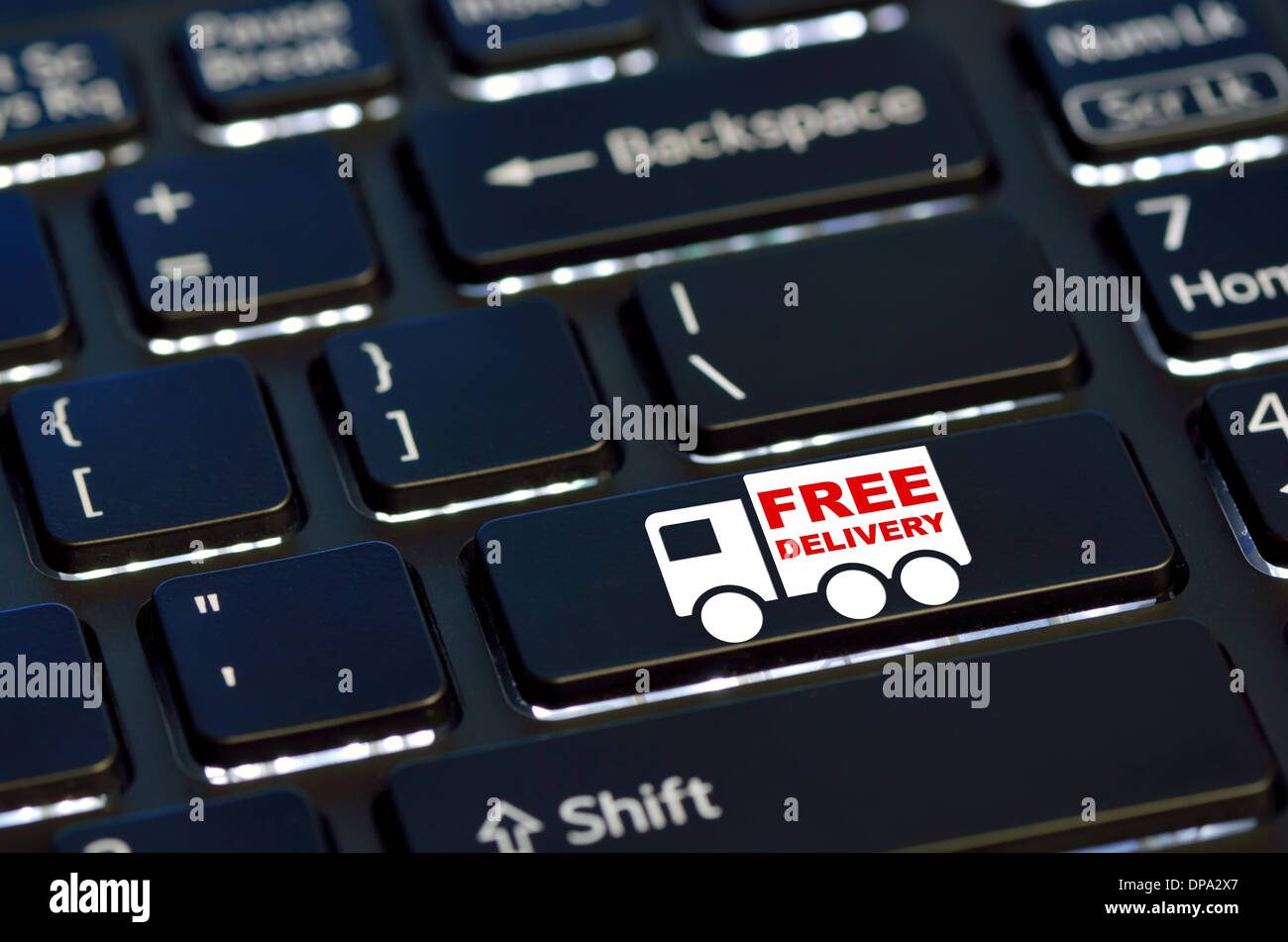 Concept de la livraison gratuite sur l'icône touche Entrée du clavier. Banque D'Images
