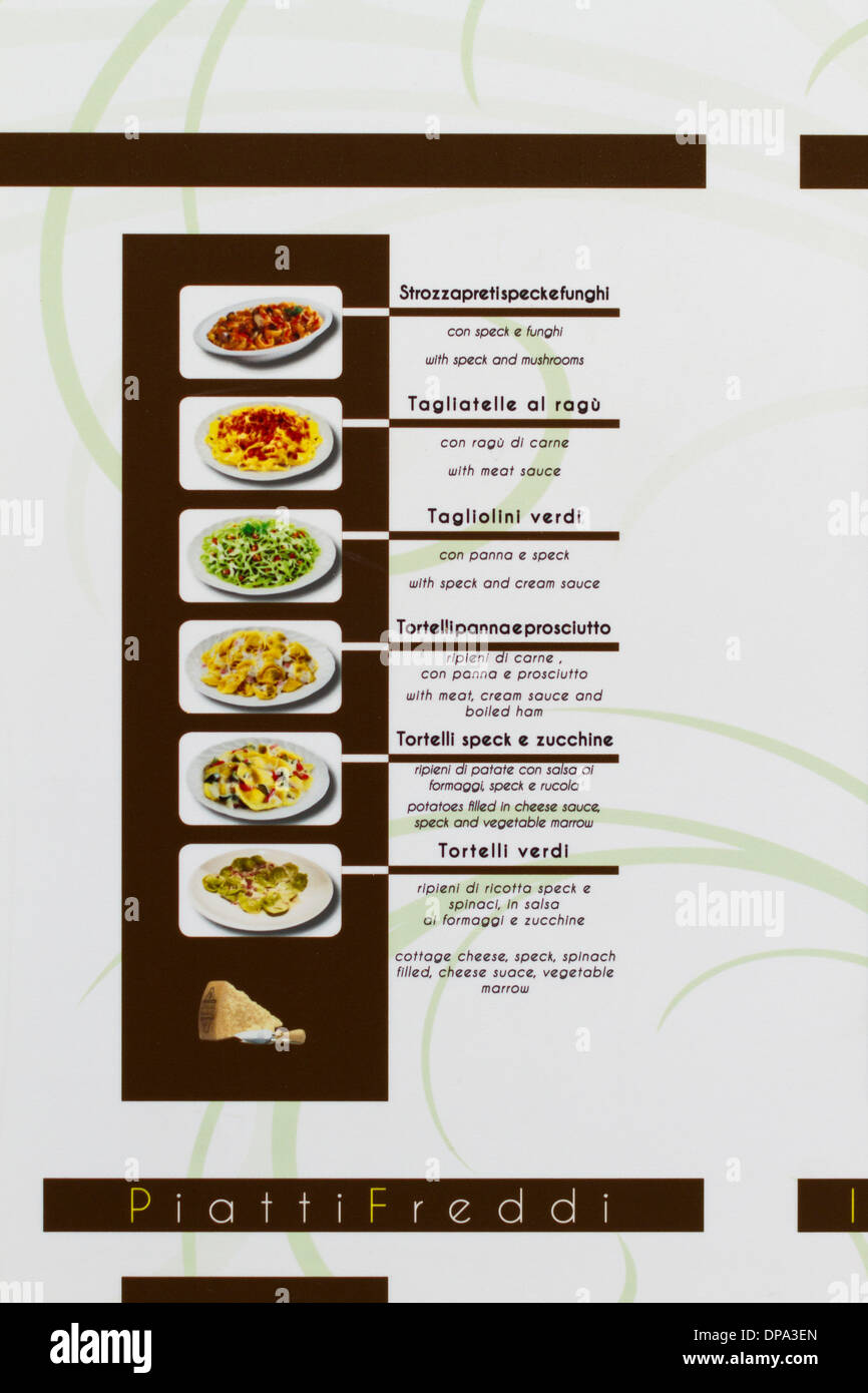 Menu restaurant italien, Italie Photo Stock Alamy