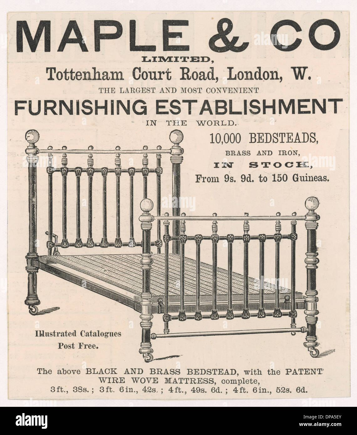 Publicité pour le lit en laiton Maple & Co 1892 Banque D'Images